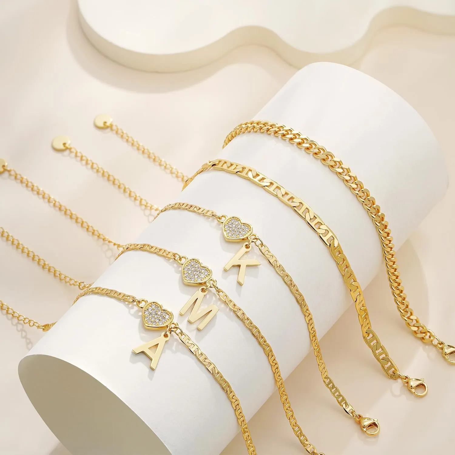 Heart Initial Bracelets for Women, 14K Gold Plated Letter A-Z Stacked Bracelet Dainty Gold Heart Bracelet Personalized Gold initial Bracelets Jewelry Gifts for Women Trendy