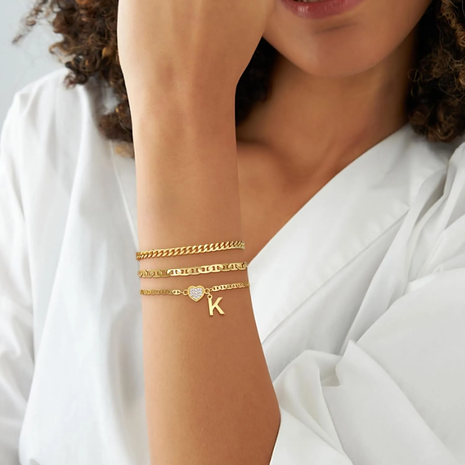 Heart Initial Bracelets for Women, 14K Gold Plated Letter A-Z Stacked Bracelet Dainty Gold Heart Bracelet Personalized Gold initial Bracelets Jewelry Gifts for Women Trendy