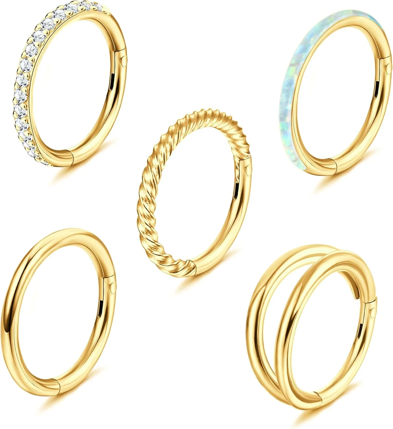 Jstyle 5Pcs 18G 16G Surgical Steel Nose Rings Hoop for Women Opal CZ Clicker Hinged Septum Nose Ring Lip Helix Cartilage Hoop Earring Daith Rook Conch Piercing Jewelry for Women 8mm 10mm