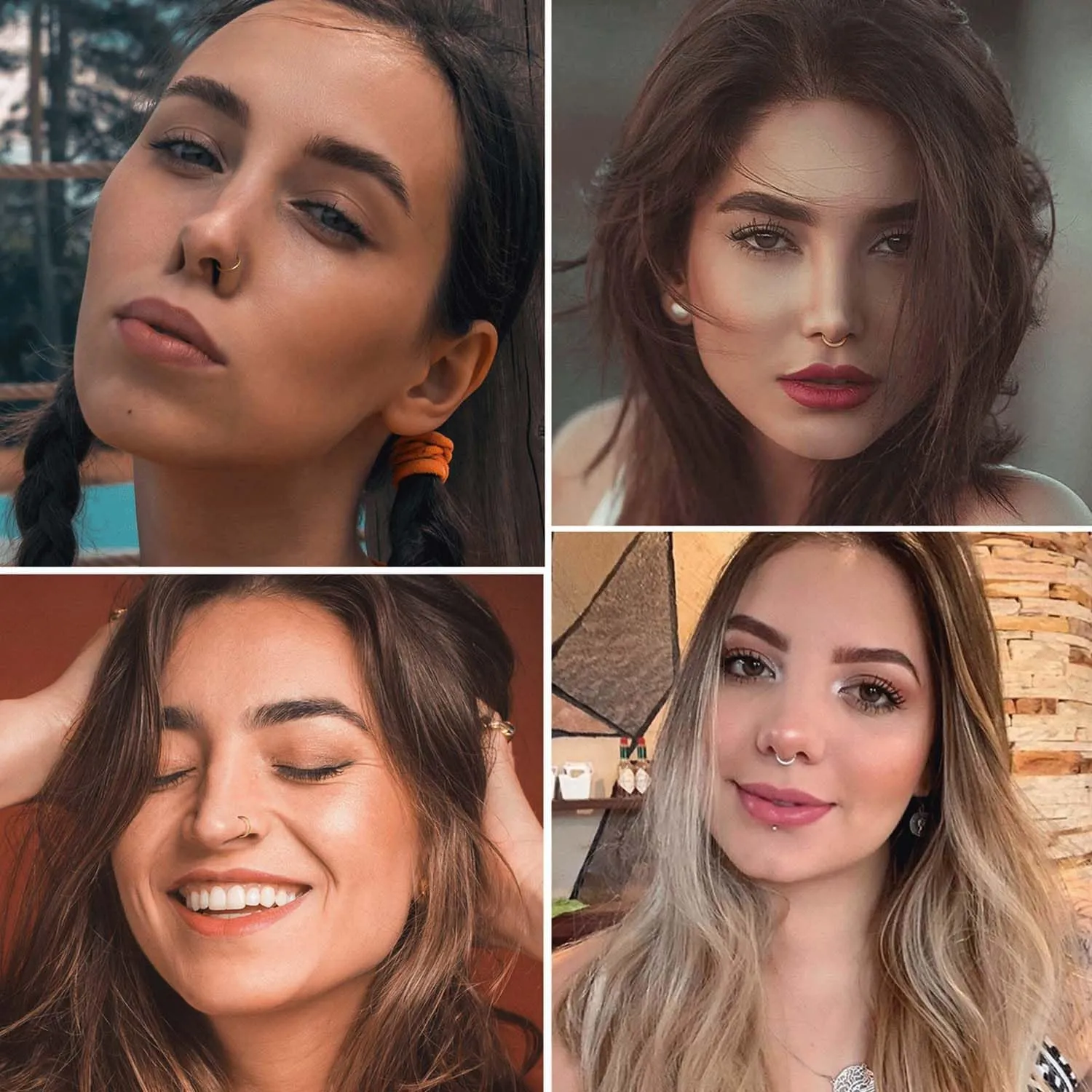 Jstyle 6Pcs 16G 18G Septum Rings Surgical Steel Nose Rings Hoop for Women Opal CZ Daith Cartilage Hoop Earring Clicker Septum Jewelry Hinged Hoop Nose Ring Lip Helix Rook Tragus Piercing Jewelry