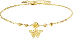 KECHO Butterfly Ankle Bracelets for Women Girls Yellow Gold Daisy Flower Butterfly Anklets Adjustable Link Chain Anklet Jewelry Gifts