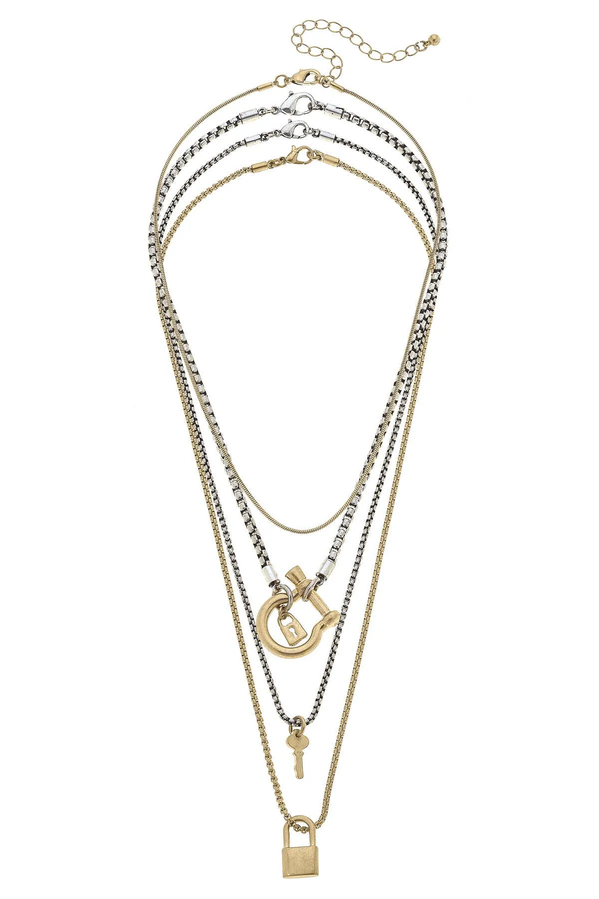 Key to My Heart Lock & Key Charm Layered Necklace