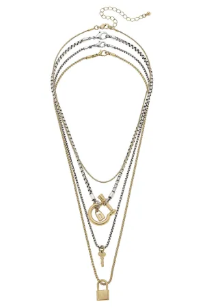Key to My Heart Lock & Key Charm Layered Necklace