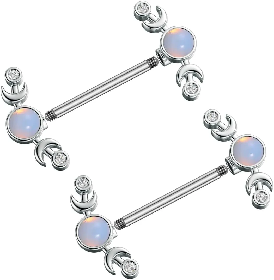 Kokoma 14G CZ Heart Nipple Rings Rhinestone Opal Simple Moon Nipple Shield Barbell Ring Nipple Barbells Tongue Ring Piercing Nipplerings Dainty Body Piercing Jewelry for Women
