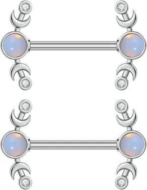 Kokoma 14G CZ Heart Nipple Rings Rhinestone Opal Simple Moon Nipple Shield Barbell Ring Nipple Barbells Tongue Ring Piercing Nipplerings Dainty Body Piercing Jewelry for Women