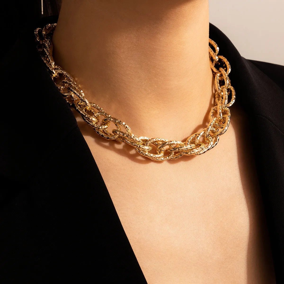 Ladies Luxury Thick Chain Chunky Circle Link Choker Necklace
