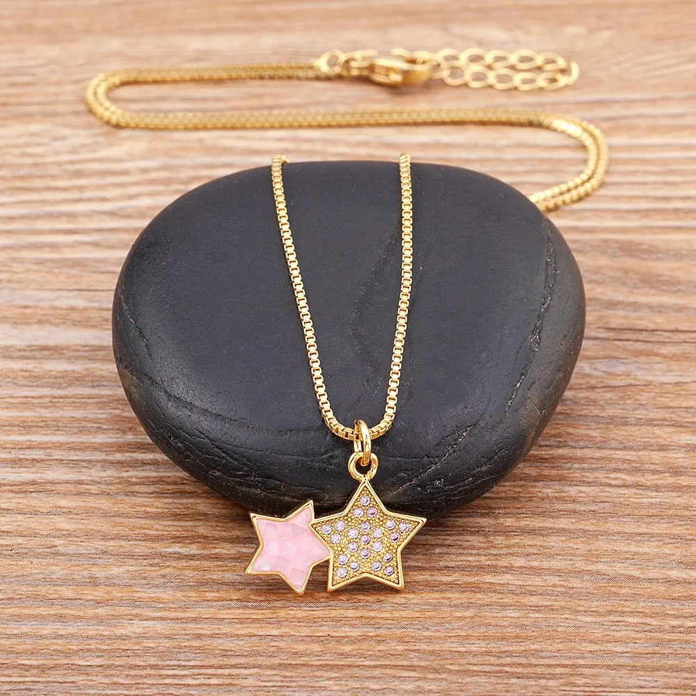 Light Luxury Star Shape Shining Crystal Shell Pendant Copper Zircon Necklace Women