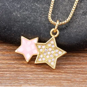 Light Luxury Star Shape Shining Crystal Shell Pendant Copper Zircon Necklace Women