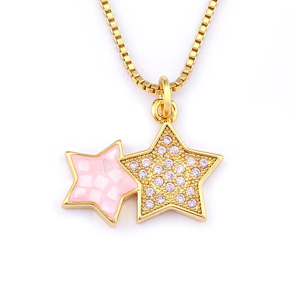 Light Luxury Star Shape Shining Crystal Shell Pendant Copper Zircon Necklace Women