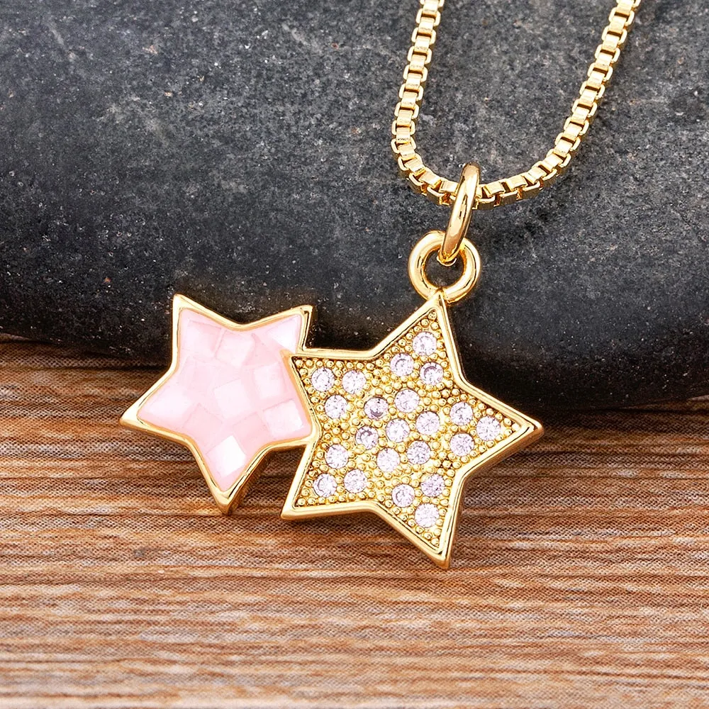 Light Luxury Star Shape Shining Crystal Shell Pendant Copper Zircon Necklace Women
