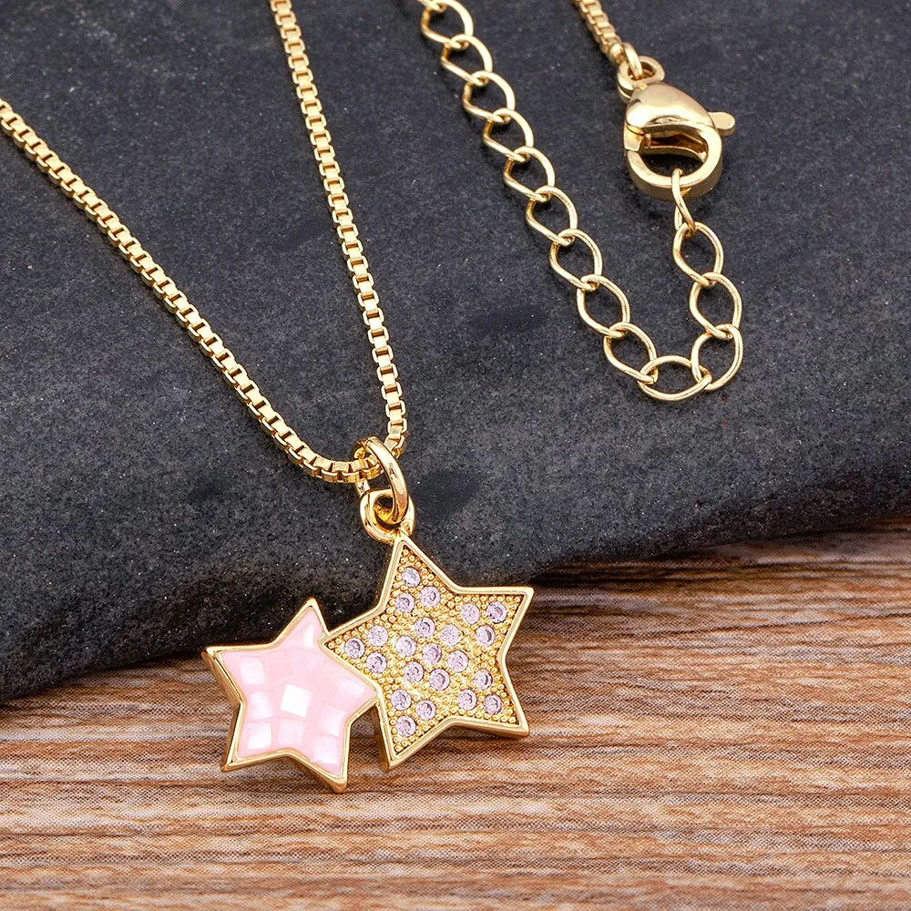 Light Luxury Star Shape Shining Crystal Shell Pendant Copper Zircon Necklace Women