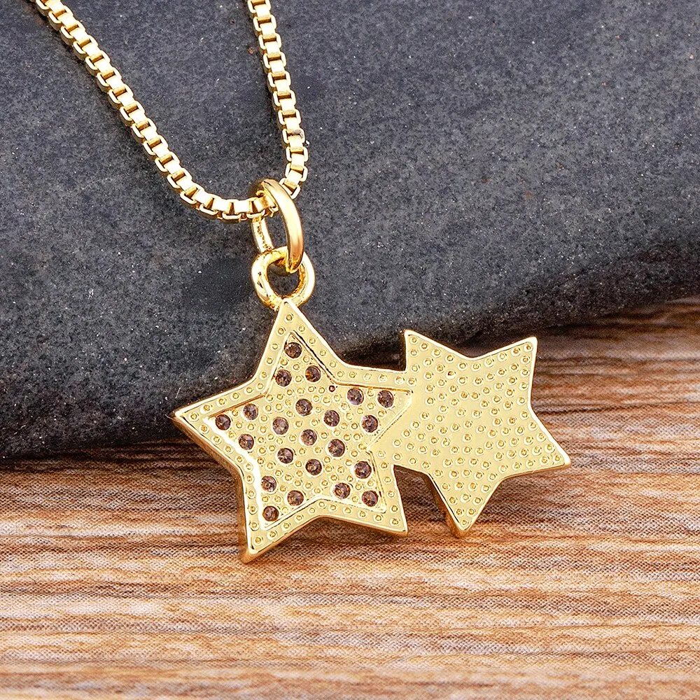 Light Luxury Star Shape Shining Crystal Shell Pendant Copper Zircon Necklace Women