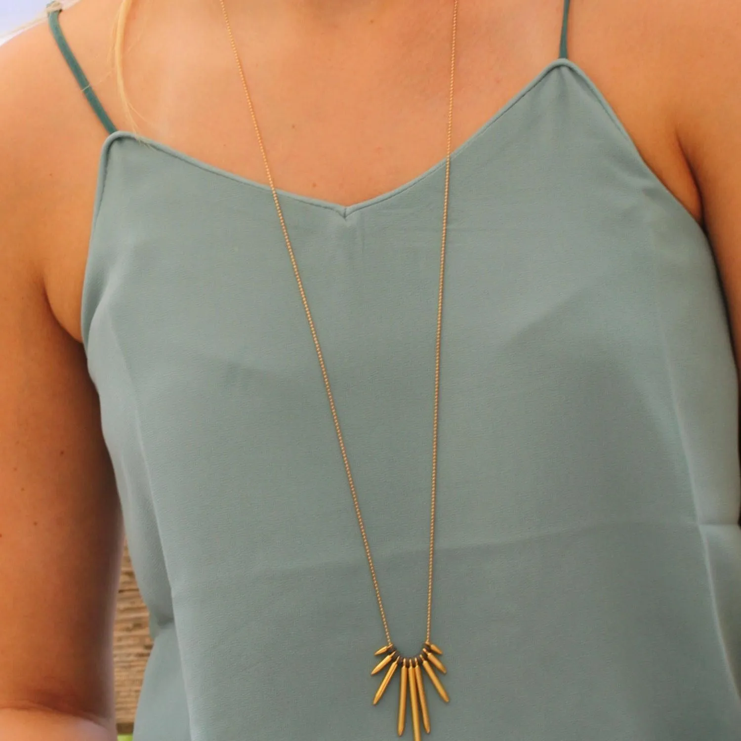 Long Gold Spike Necklace