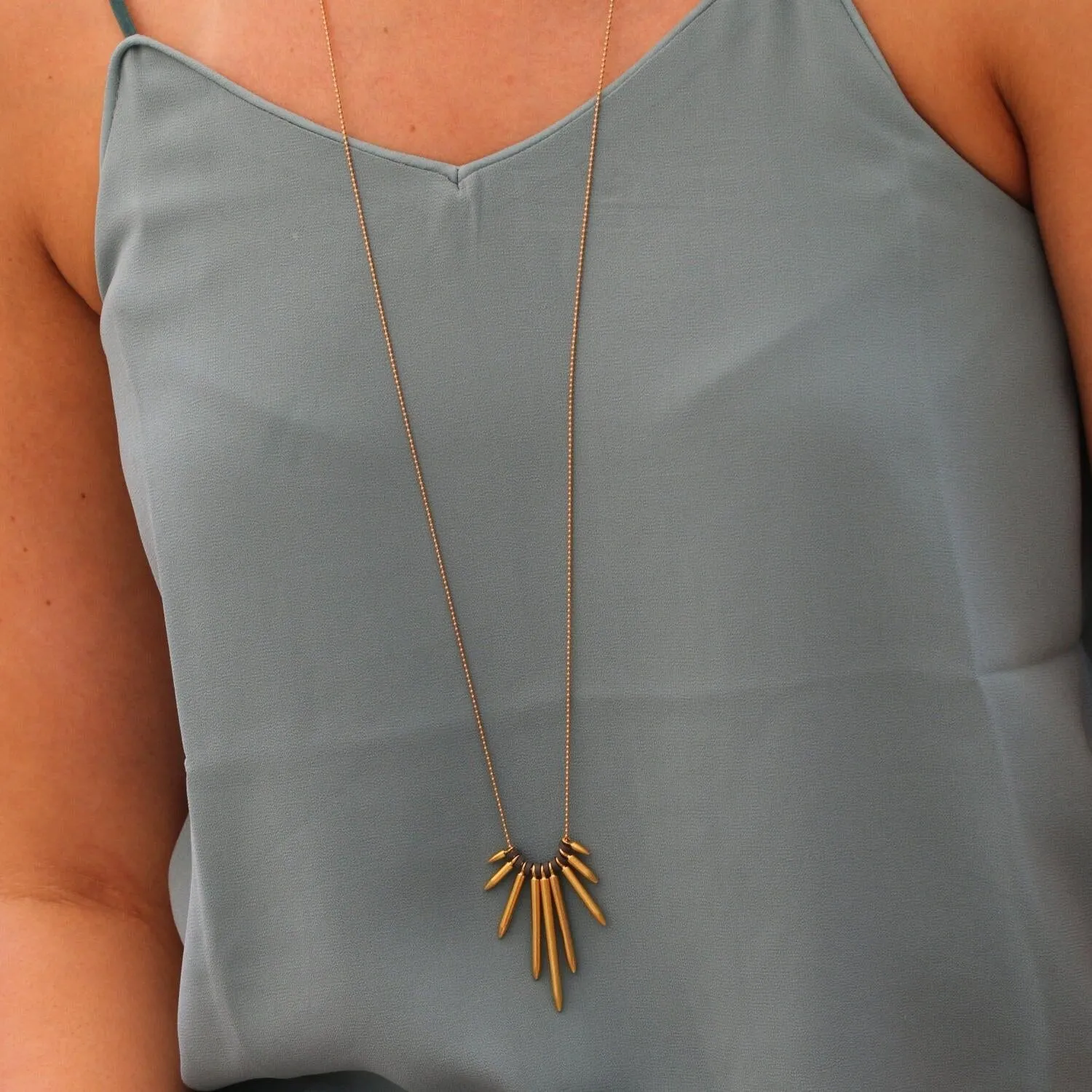 Long Gold Spike Necklace