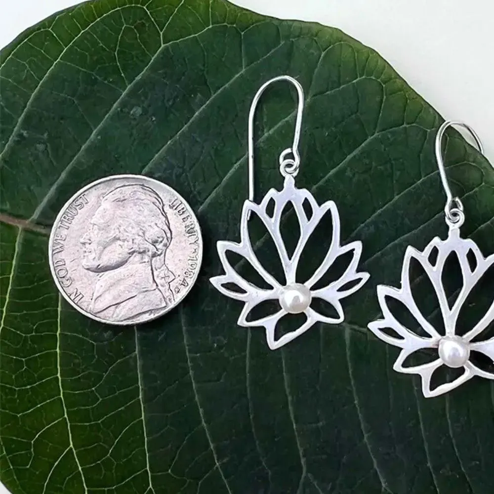 Lotus Sterling Silver and Pearl Earrings