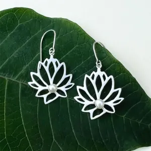 Lotus Sterling Silver and Pearl Earrings