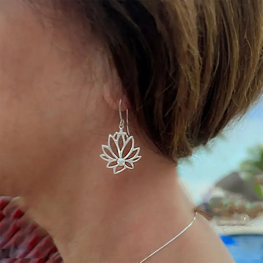 Lotus Sterling Silver and Pearl Earrings