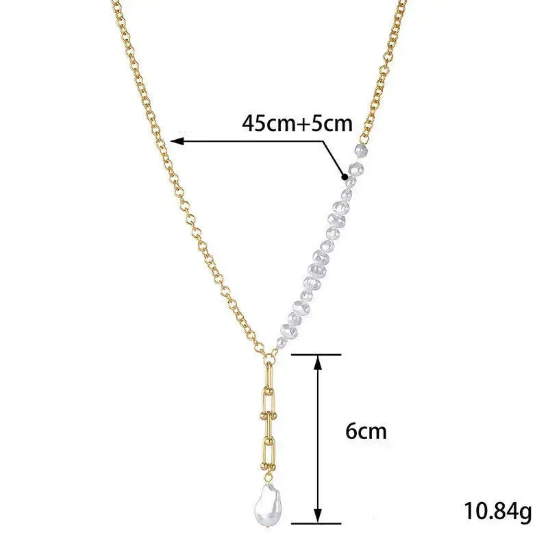 LOVCIA Glamour Fusion French Retro Style Pearl Necklace, Light Luxury Clavicle Chain