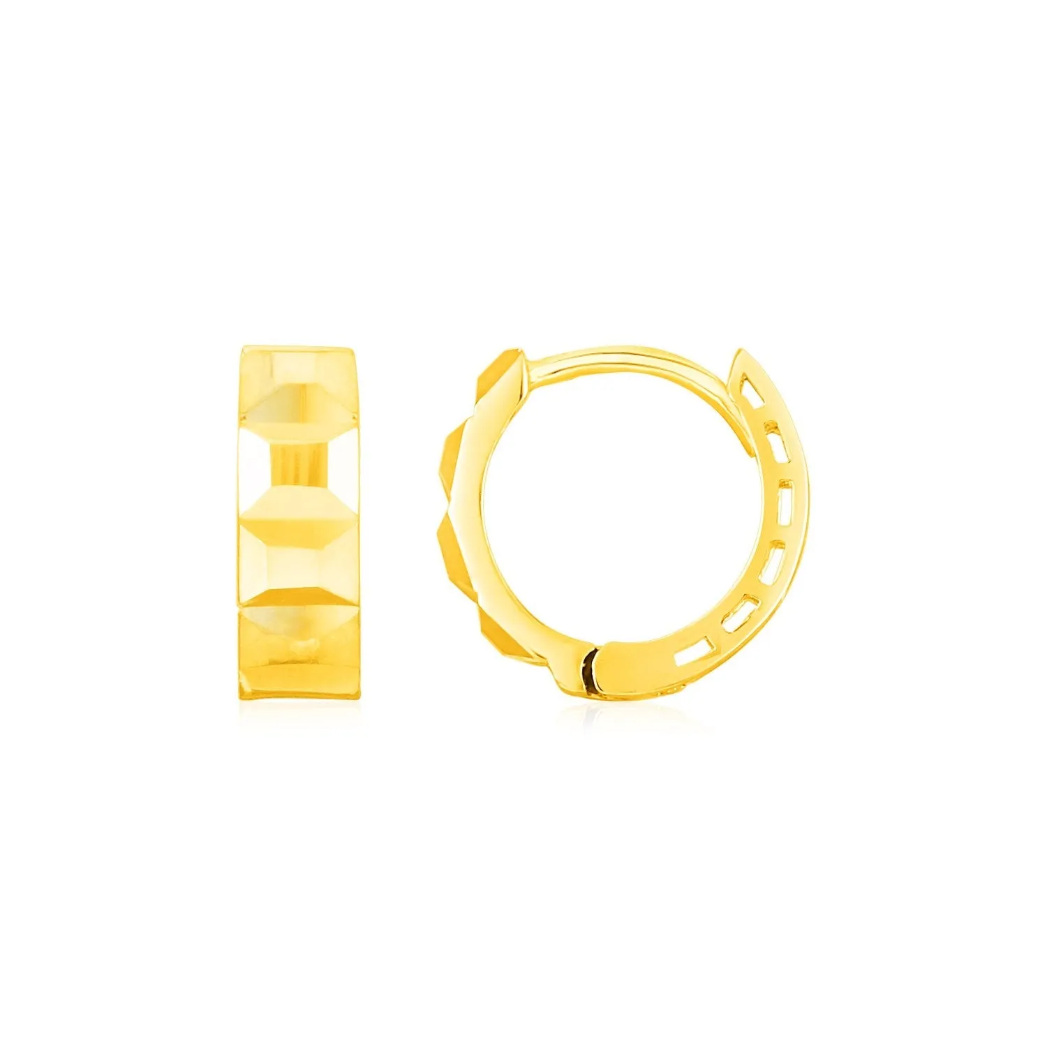 LOVCIA Luxury Dazzling 14K Gold Square Faceted Huggie Hoops