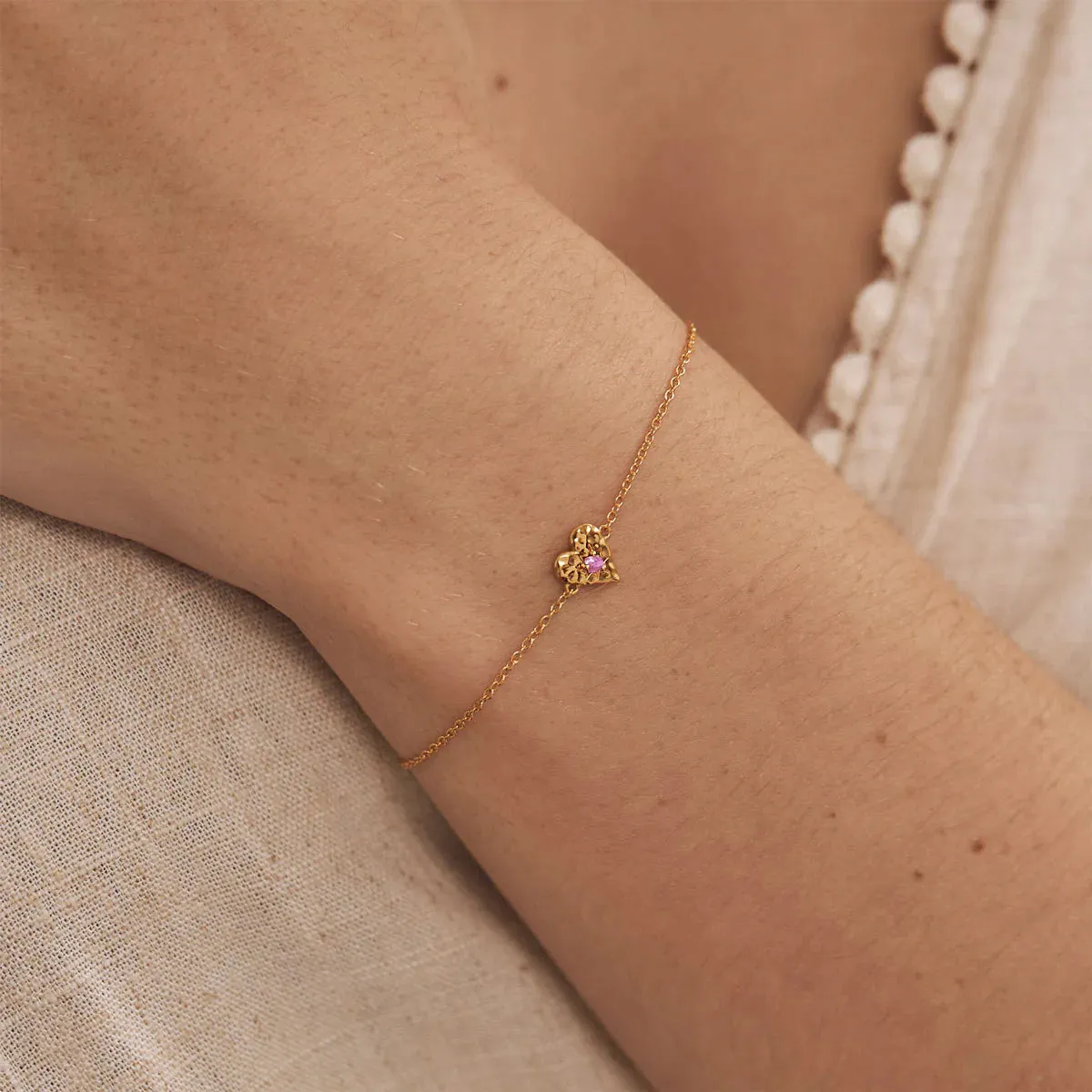 Love Heart Pink Tourmaline Bracelet Gold