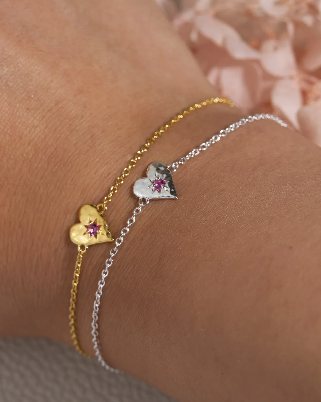 Love Heart Pink Tourmaline Bracelet Gold