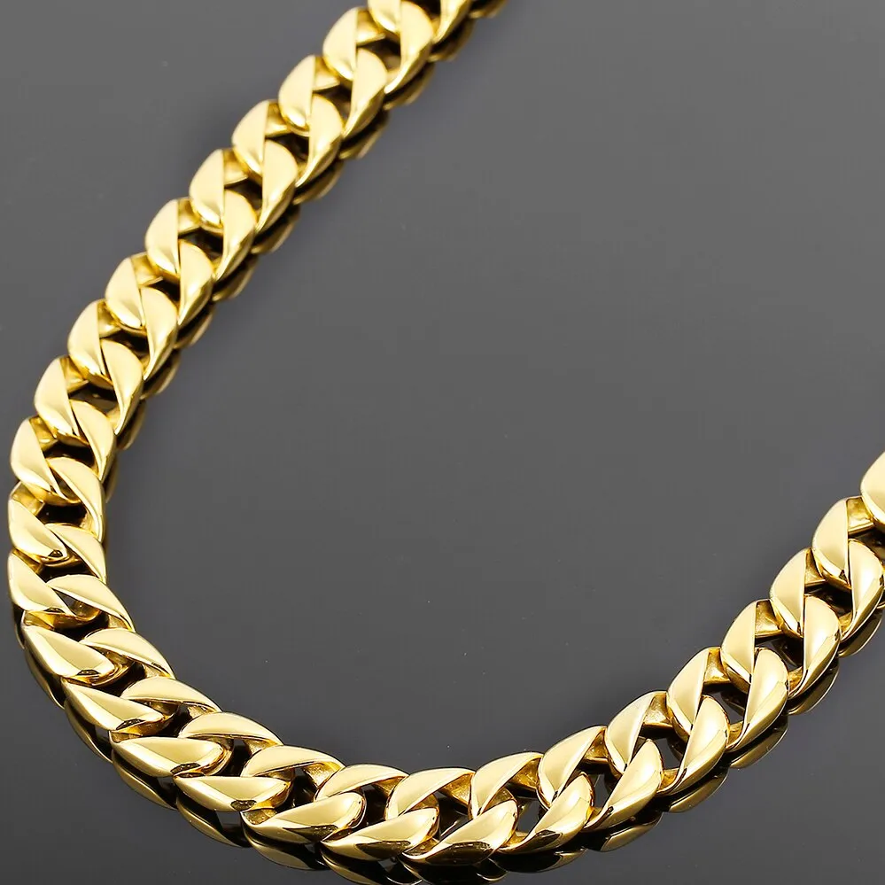 Luxury 15MM Gold Plated Stainless Steel Chunky Miami Cuban Link Chain Necklace