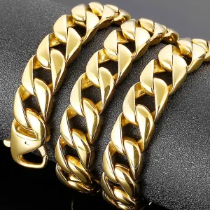 Luxury 15MM Gold Plated Stainless Steel Chunky Miami Cuban Link Chain Necklace