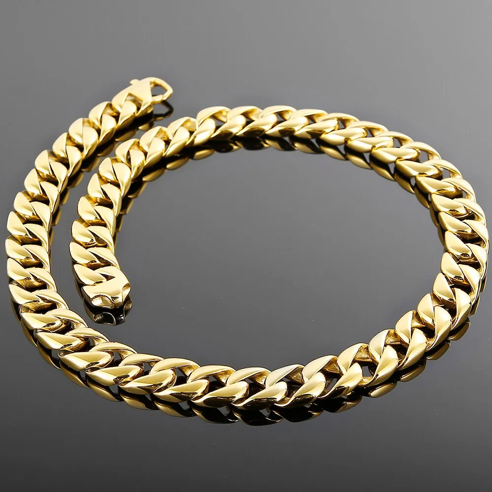 Luxury 15MM Gold Plated Stainless Steel Chunky Miami Cuban Link Chain Necklace