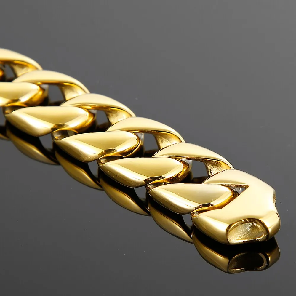 Luxury 15MM Gold Plated Stainless Steel Chunky Miami Cuban Link Chain Necklace