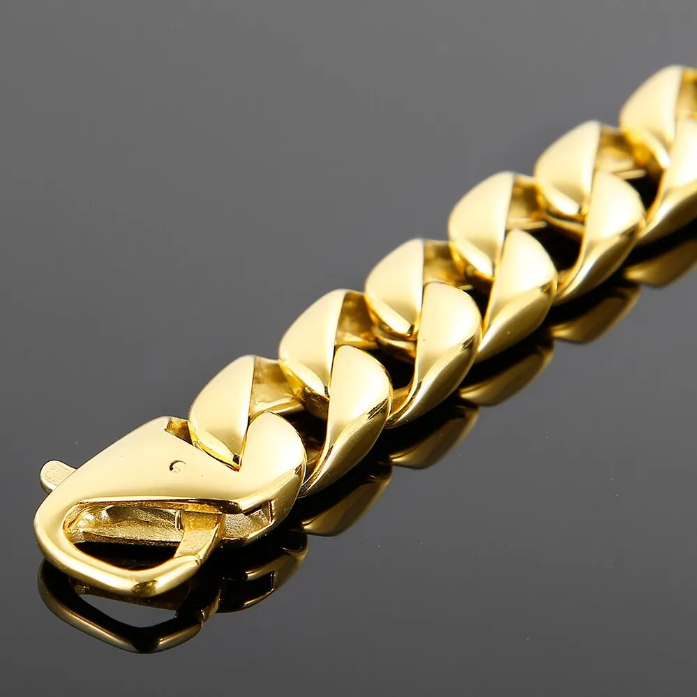 Luxury 15MM Gold Plated Stainless Steel Chunky Miami Cuban Link Chain Necklace
