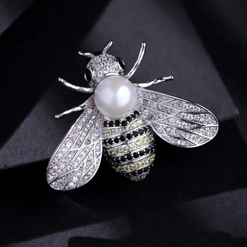 Luxury Crystals with Pearl Bee Brooch for Women Girls Rhinestone Gold Silver Color Pin Brooches Jewelry
