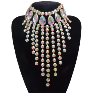 Luxury Glass Crystal AB Gemstone Tassel Necklace Choker for Women Men