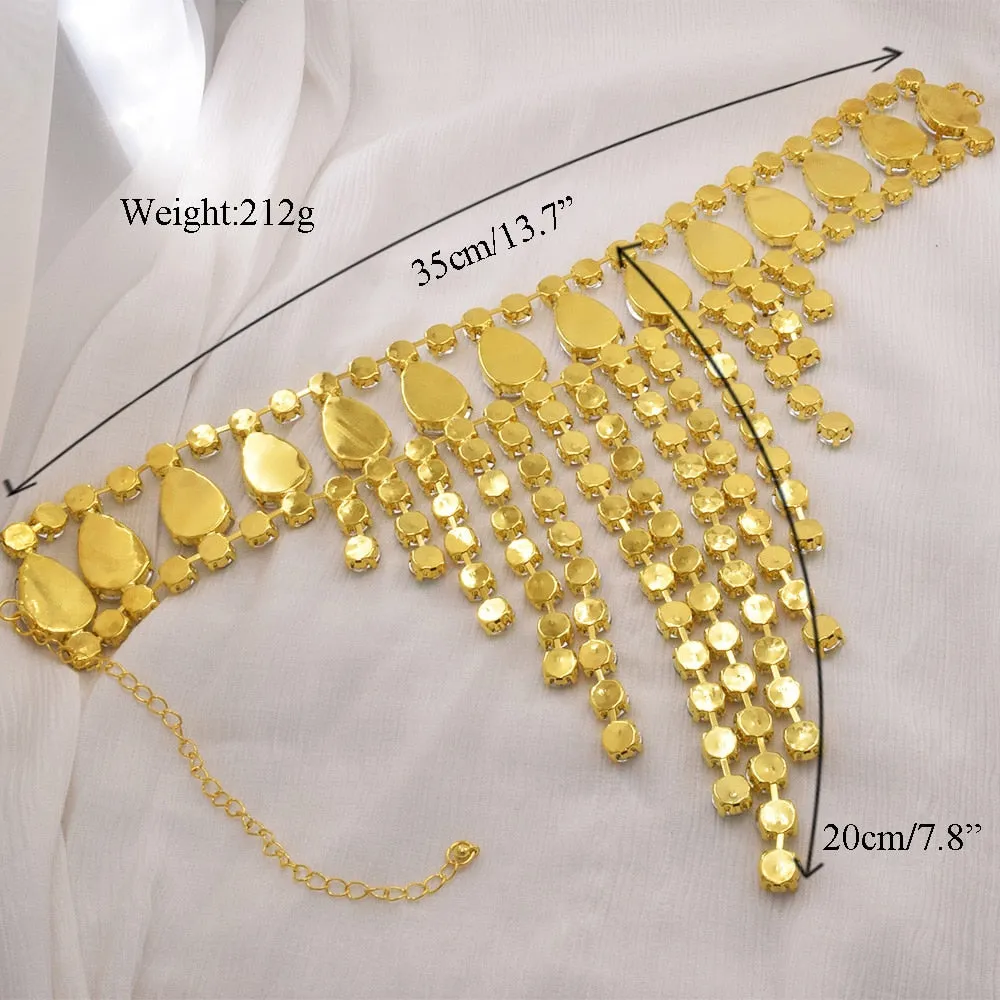 Luxury Glass Crystal AB Gemstone Tassel Necklace Choker for Women Men