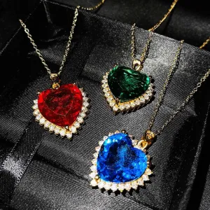 Luxury Heart of the Ocean Crystal Necklaces Big Pendants Bule/Red/Green Crystals For Women