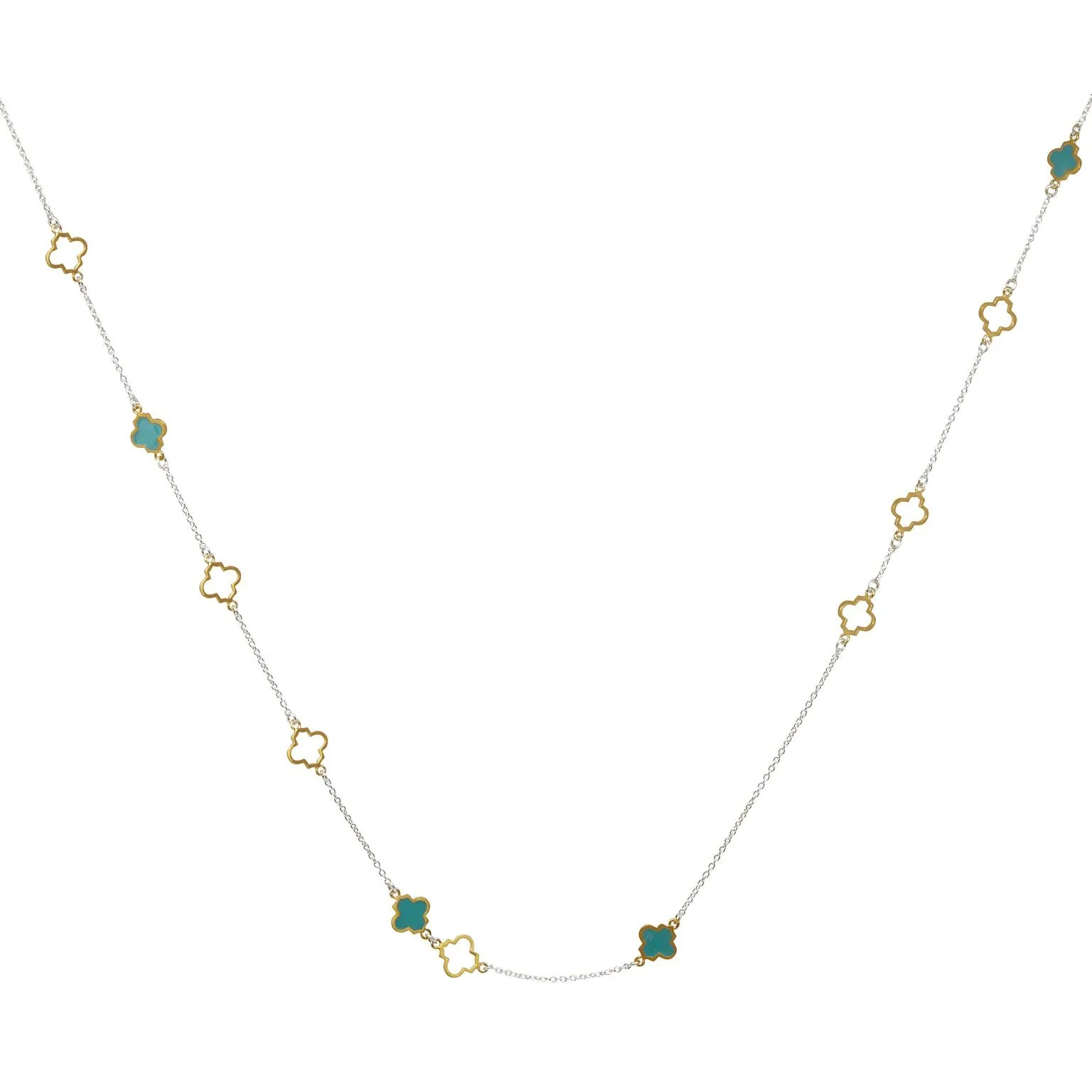 Mala Necklace Silver Gold Turquoise