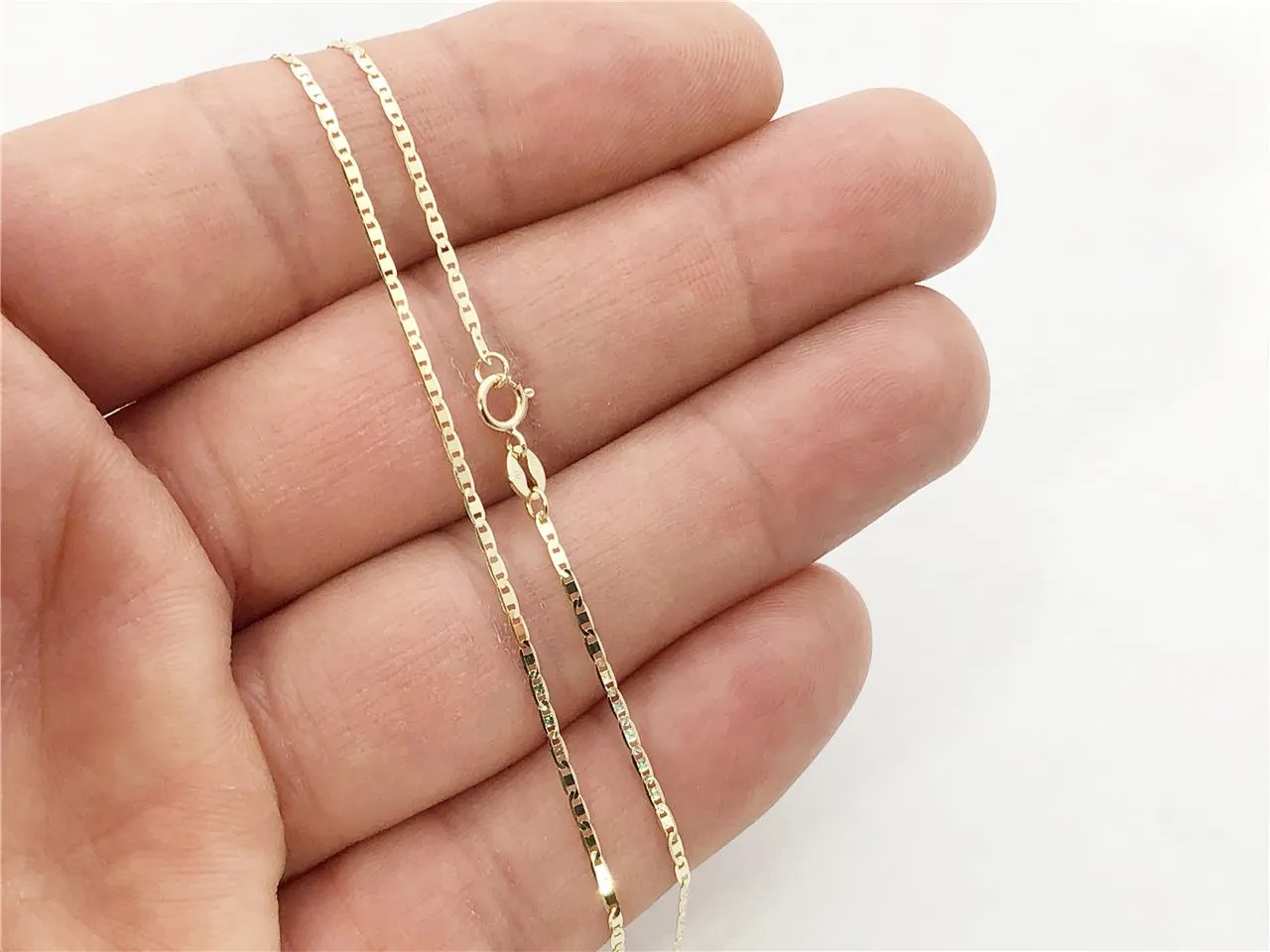 Mariner Anchor Chain 14K Solid Yellow Gold 16" 18" 20" - 1.2mm - Layer Necklace, Minimalist Chain, Flat Chain, For Women, Genuine 14K Gold