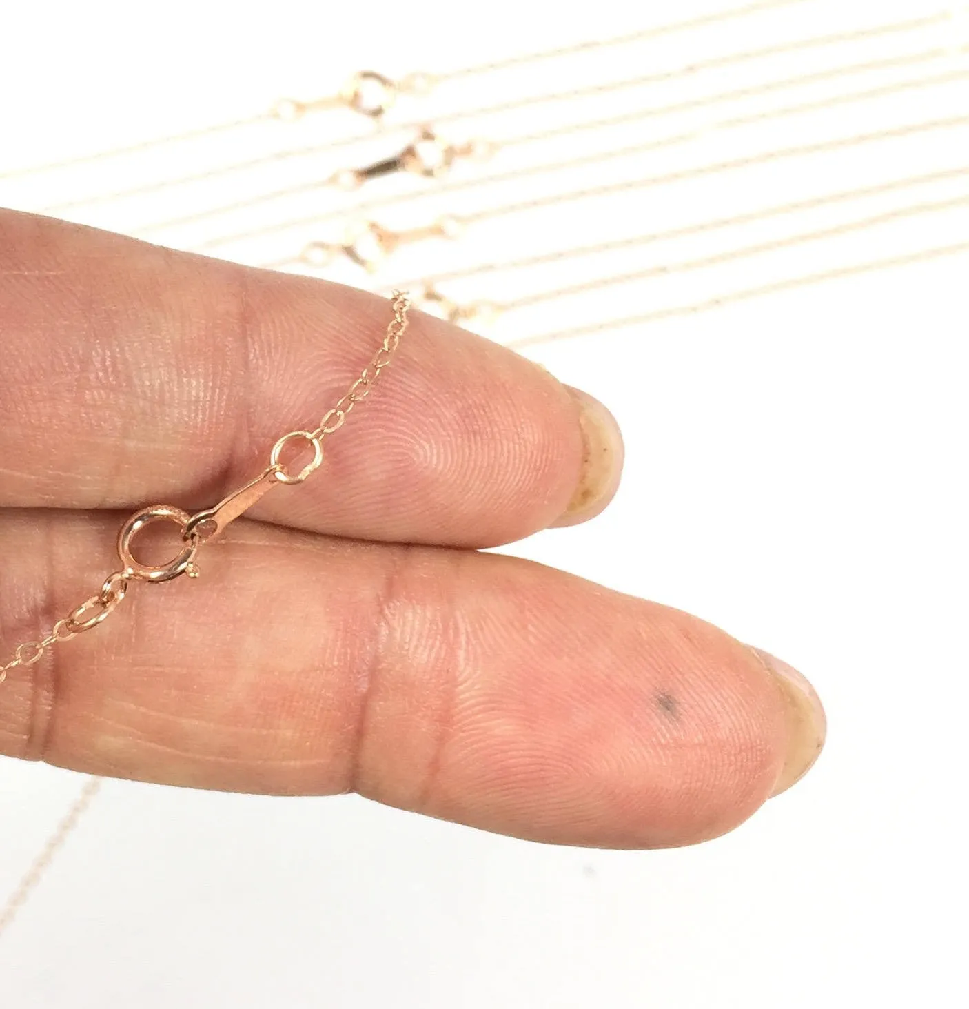minimalist chain, 14K  rosegold fill, bridesmaid gift, Rose Gold, 1.3mm hammered cable, 18 inches, spring clasp, sturdy construction, 5 pack