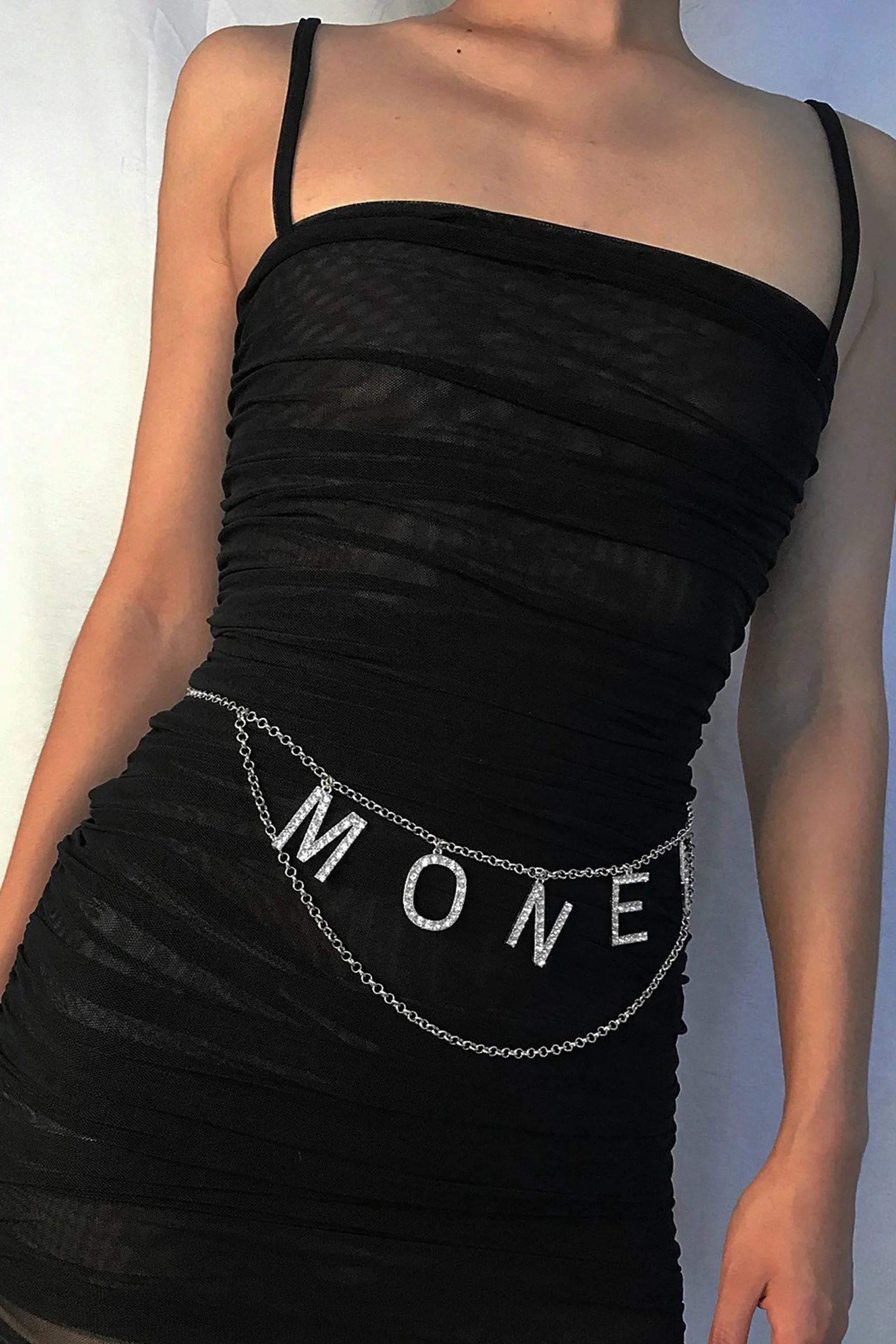 Minimalist Crystal Inlaid Hollow MONEY Chain Belt