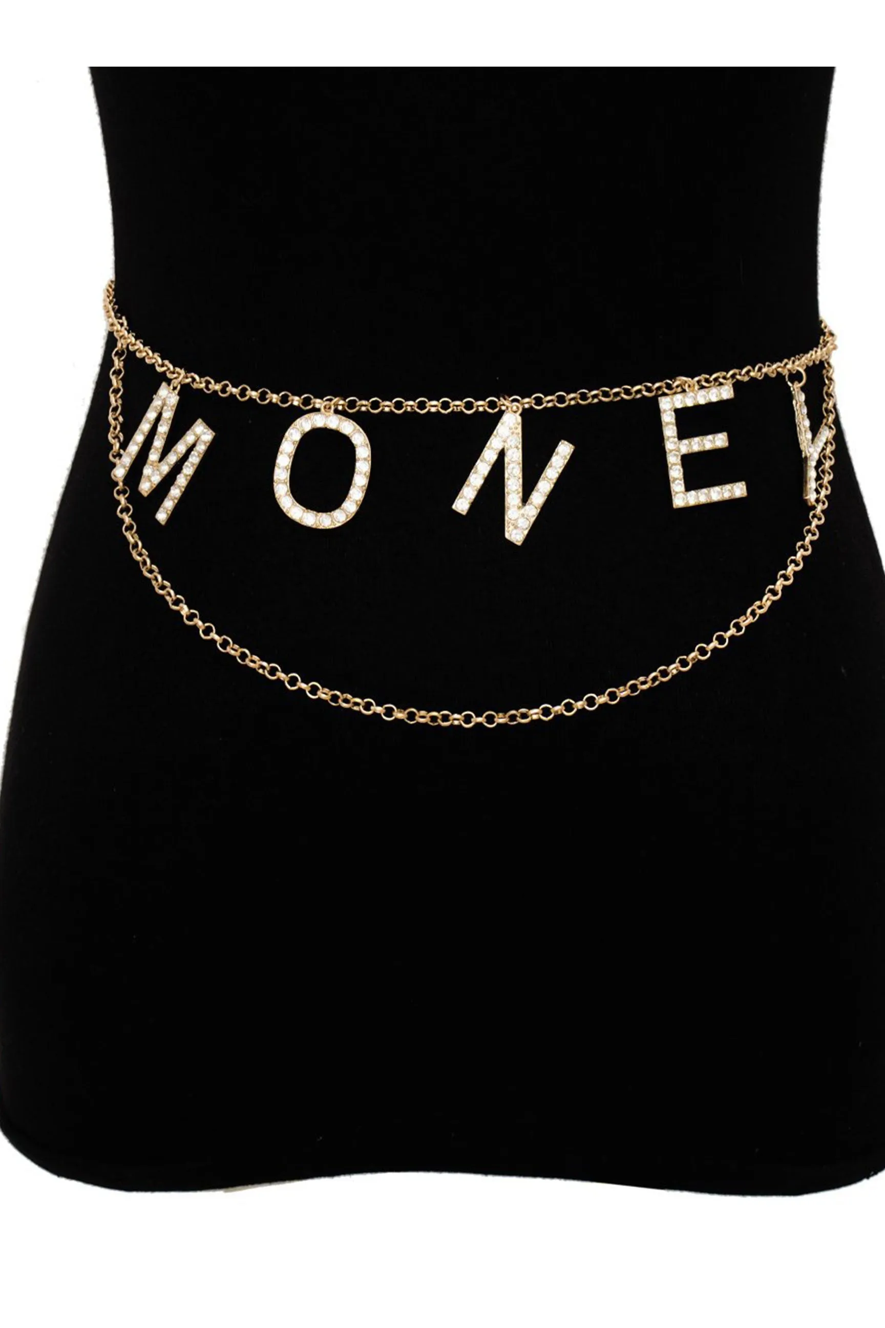 Minimalist Crystal Inlaid Hollow MONEY Chain Belt