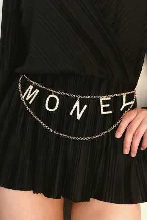 Minimalist Crystal Inlaid Hollow MONEY Chain Belt