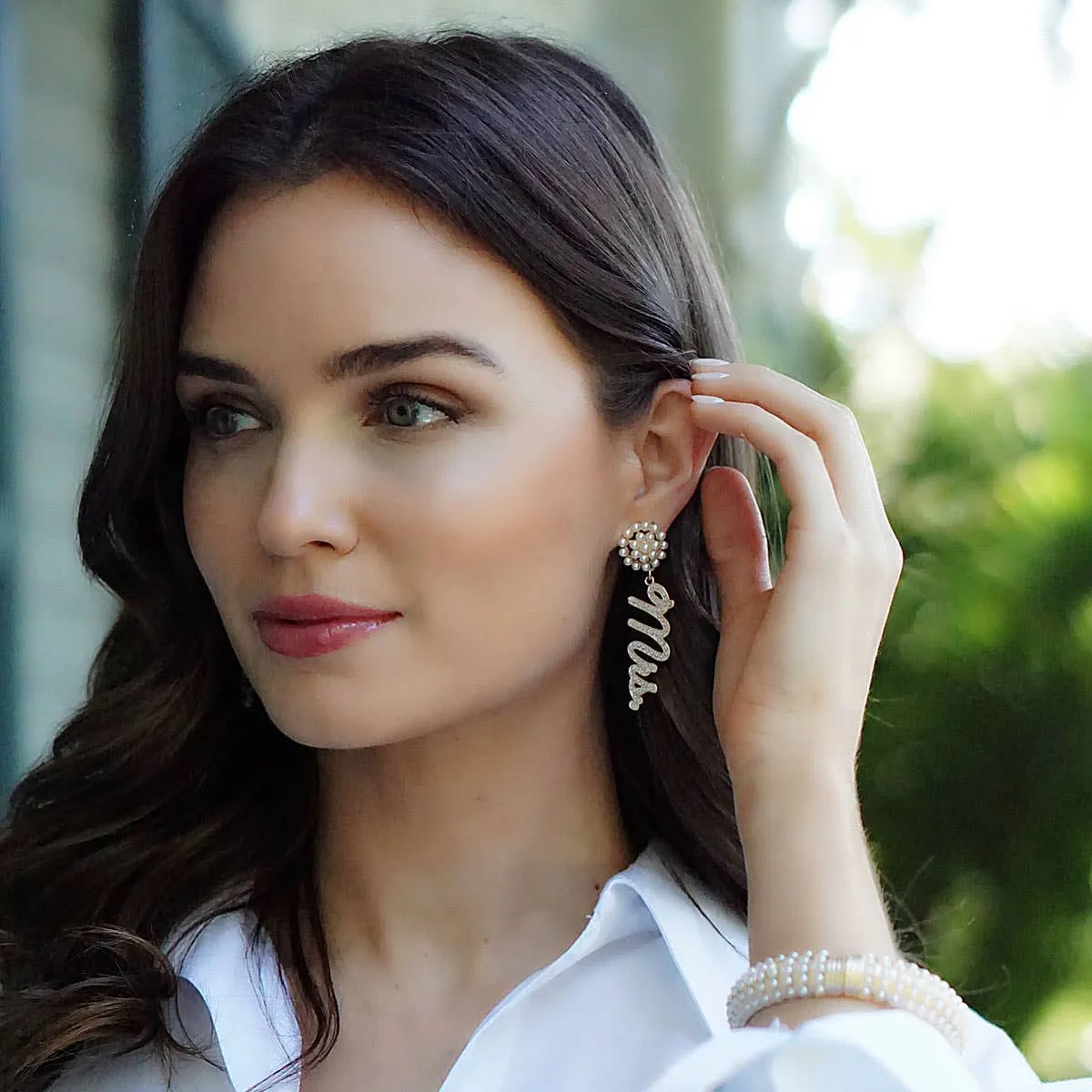 Miss to Mrs. Studded Enamel Earrings in Ivory