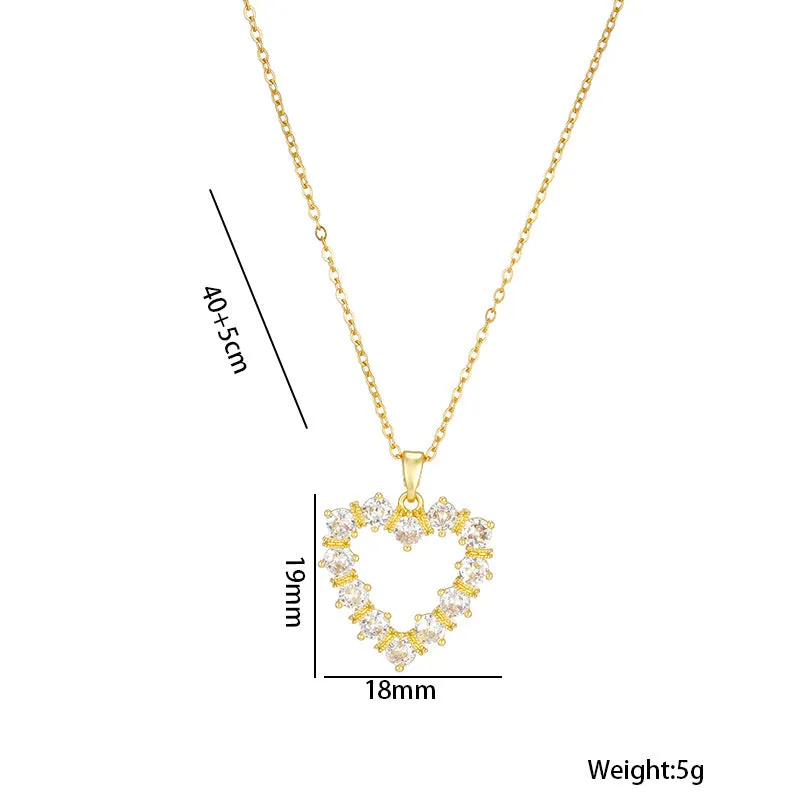 Moderate Luxury Heart Titanium Steel Diamond Inlay Necklaces