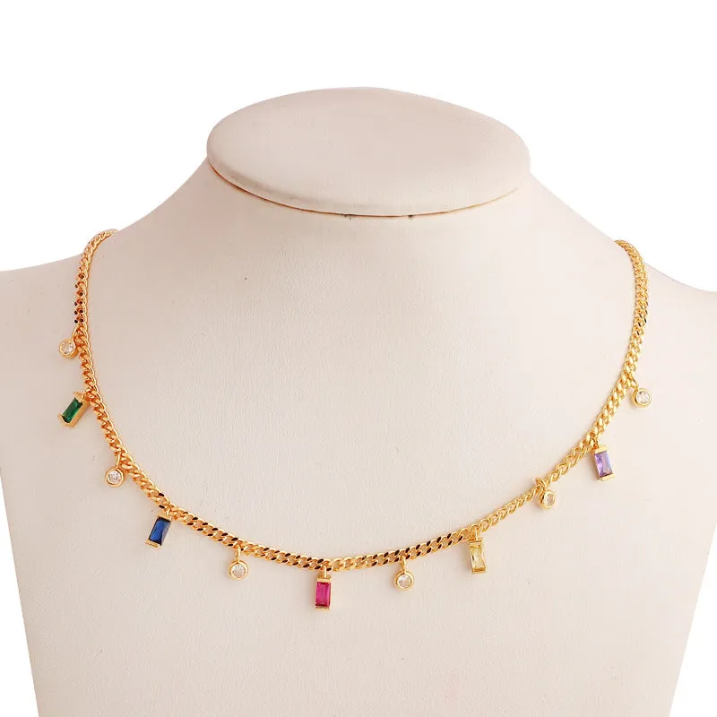 Moderate Luxury Quadrilateral Geometric Zircon Necklaces