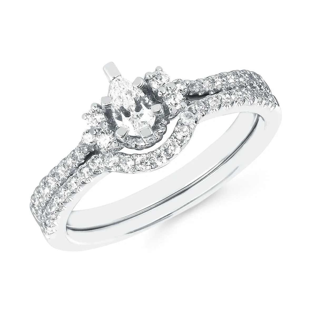 Modern: 1/2 Ctw. Diamond Semi Mount Shown with 1/4 Pear Center Diamond in 14K Gold