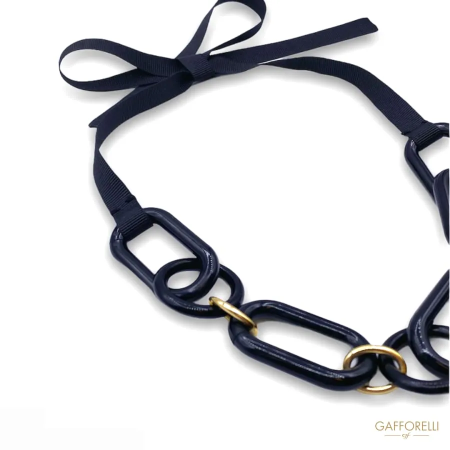 Modern Black Necklace in Polyester, Aluminum and Half Ribbon Black 01 - Gafforelli Srl