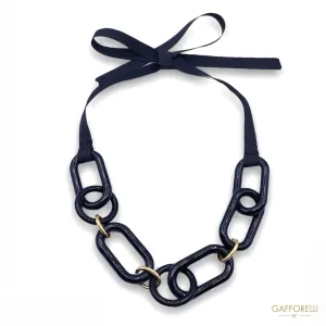 Modern Black Necklace in Polyester, Aluminum and Half Ribbon Black 01 - Gafforelli Srl