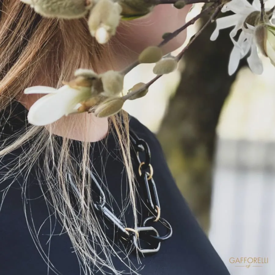Modern Black Necklace in Polyester, Aluminum and Half Ribbon Black 01 - Gafforelli Srl