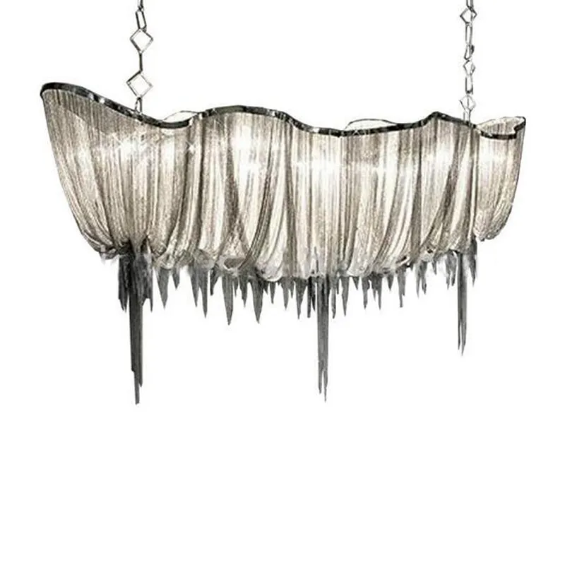 Modern Minimalist LED Chandelier with Aluminum Draped Chains - Perfect for Dining Rooms
