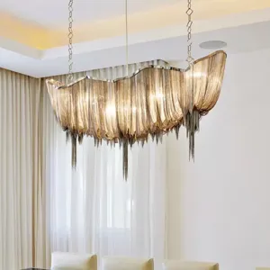 Modern Minimalist LED Chandelier with Aluminum Draped Chains - Perfect for Dining Rooms