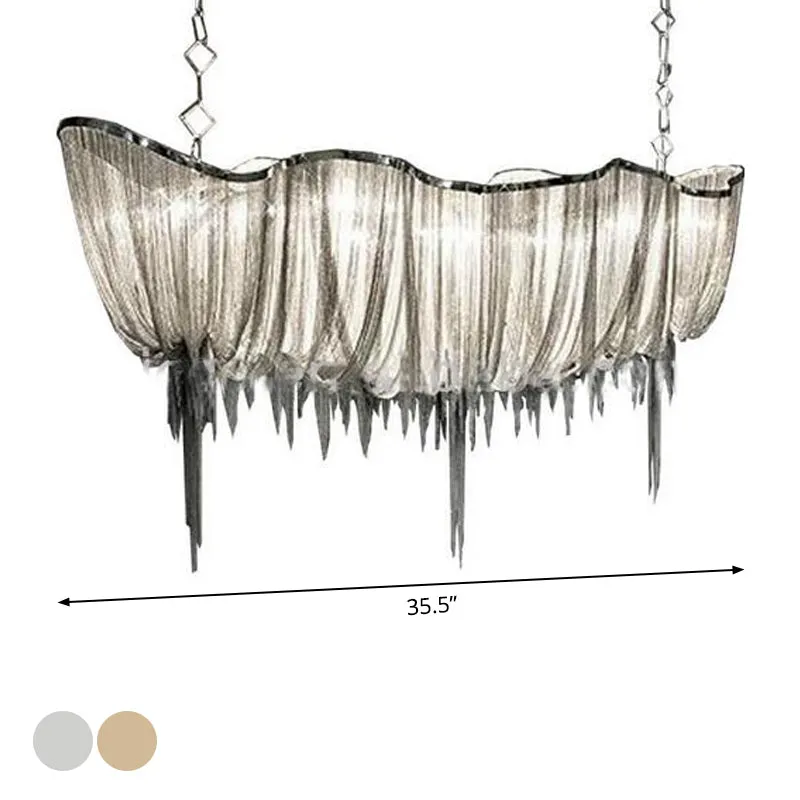 Modern Minimalist LED Chandelier with Aluminum Draped Chains - Perfect for Dining Rooms